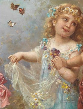 Flores Painting - niña y mariposa flores clásicas de Hans Zatzka